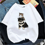 Kawaii Cat Women Print Funny T-shirt Girl Animal Y2K Fashion