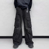MIJKO Men's Vintage Pants MIJKO Men's Wide Leg Jeans Washed Black Trousers Tide