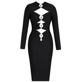 Harlem Night Attire Long Sleeve Iron Hoop Pierced Black Long Dress