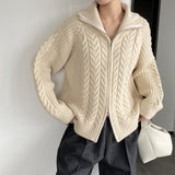 Women Cardigan Sweater Coat Long Sleeve Loose Zip Turn-down Collar Coat L1216