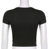 Women T-shirt Retro Black Short-Sleeved T-shirt Summer Crop-Top Short Top