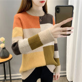 Women Knitwear Autumn and Winter High Collar Plaid Sweater Sweater
