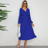 Women Date Dress Sexy Pleated V-neck Dress