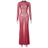 Women Dresses Spring Sexy Mesh Backless Long Sleeves Dress