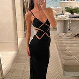 Women Dresses Summer Sexy Solid Color Slim Fit Backless Sling Dress