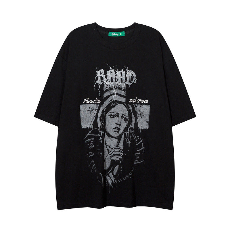 Men T Shirt Angel Graffiti Printing Couple Short Sleeve T-shirt