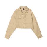 Women Jacket Multi-Pocket Workwear Jacket Loose Autumn Solid Color XINGX Coat