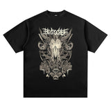 Men Vintage Rock Band T-Shirt Collarless Casual Loose Cartoon Short Sleeve