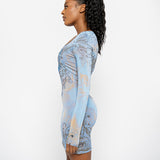 Women Dresse Printed Long Sleeve Narrow Dress round Neck Skirt