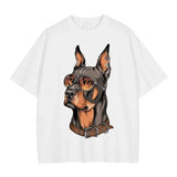 Domineering Doberman Pinscher Print T-shirt Oversized Vintage