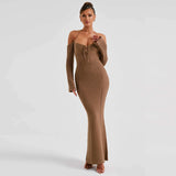 Women Dresses Spring Sexy Backless Lace up Slim Fit Hollow out Long Sleeve Dress