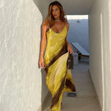 Women Dresses Spring V-neck Backless Slit Sling Dress