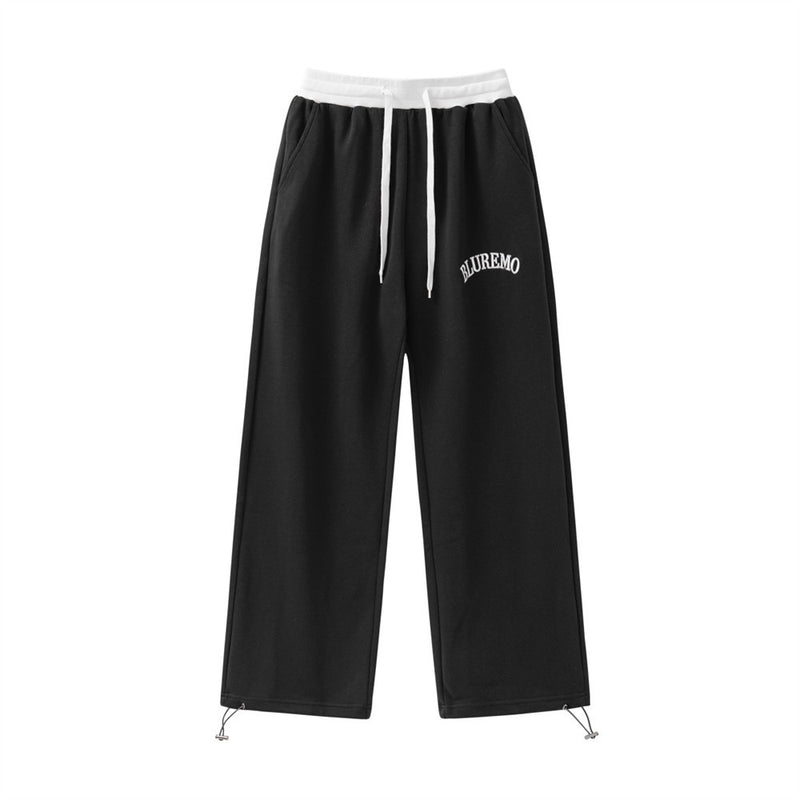 Men Sweatpants Letter Embroidery Casual Straight Trousers Loose Sports Drawstring Ankle-Tied Sweatpants
