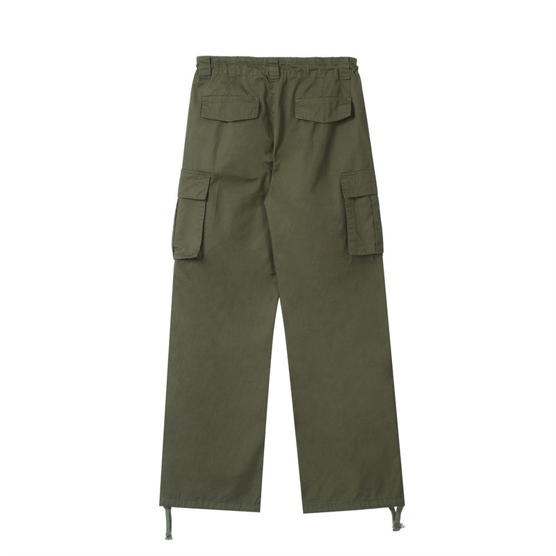 Men Sweatpants Solid Color Multi-Pocket Workwear Casual Straight Pants