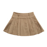 Women Skirt Pleated Skirt Summer Belt Solid Color Skirt