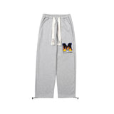 Men Jeans Flame Letter Flocking Embroidered Slacks