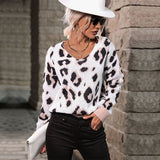 Women Knitted Sweater Autumn Long Sleeve Leopard Print Vintage Sweater