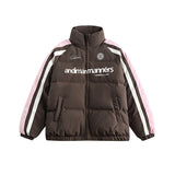 Unisex Winter Cotton Coat Letter Printed Hooded Cotton-Padded Coat Vintage Loose and Warm Cotton-Padded Coat