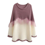 Women Sweater Knitwear Autumn and Winter European and American Knitwear Loose round Neck Stitching Sweater