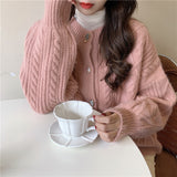 Women Knitted Cardigan Loose Pink Knitted Cardigan Sweater Coat
