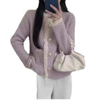 Women Knitted Cardigan Spring Lace Trim Knitted Cardigan Outerwear Top