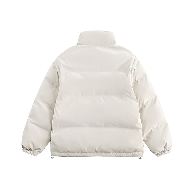 Unisex Winter Cotton Coat Zipper Pocket Decoration Stand-up Collar Cotton-Padded Clothes Vintage Detachable Sleeve Cotton Jacket