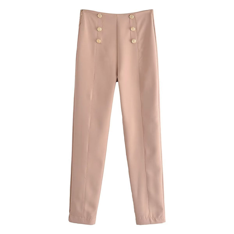 Women Sweatpants Fall Slim Fit Simple Buttons Casual Pants
