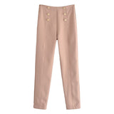 Women Sweatpants Fall Slim Fit Simple Buttons Casual Pants