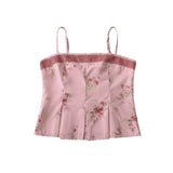 Women Tops Summer Lace Printed Suspenders Backless Short Sexy Top
