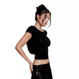 Women T-shirt Summer round Neck Backless Sexy Top T-shirt