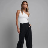 Women Jumpsuit Summer Sexy Slim-Fit Ribbed One-Shoulder Hollow-out Jumpsuit