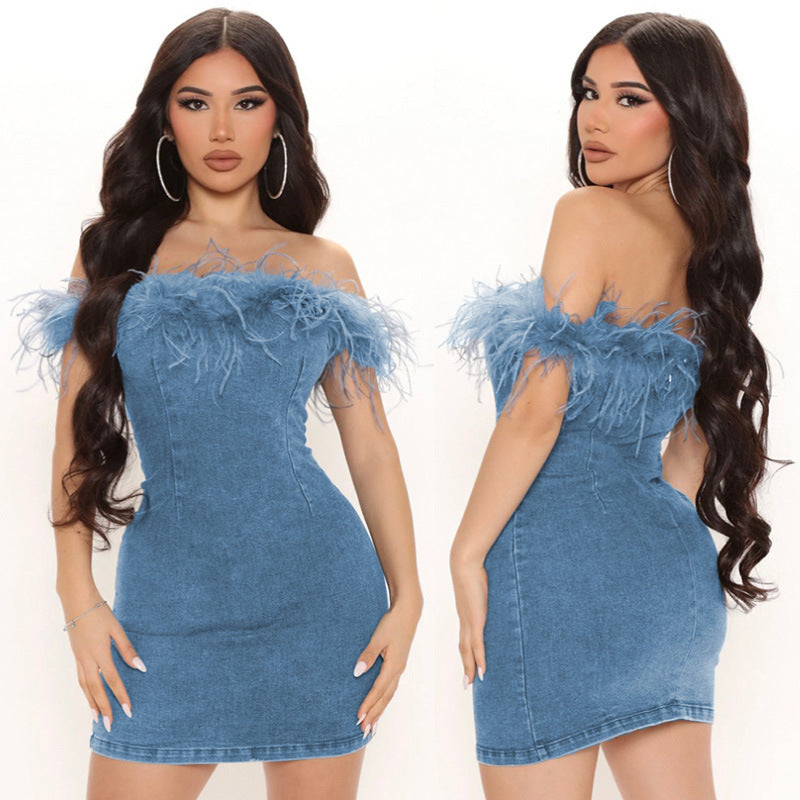 Women Dresses Sheath Denim Dress Skirt