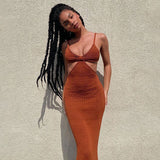 Women Dresses Hollow Backless Sling Dress Slim Fit Long Dress