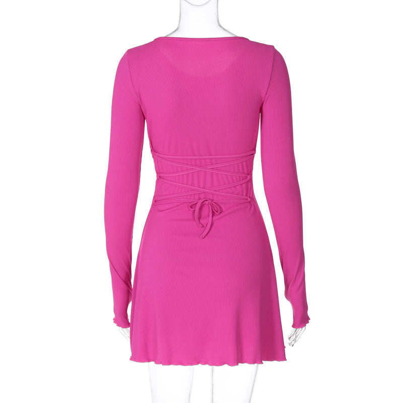 Women Dresse Autumn and Winter Dress Short Skirt Long Sleeve Pullover round Neck A- line Skirt