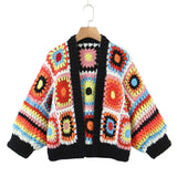 Women Sweater Knitwear Autumn and Winter Plaid Loose Knitted Cardigan Sweater