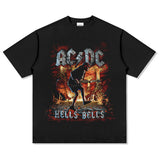 Mens Vintage Rock Band T-Shirt Vintage ACDC Gun Print Rock Short Sleeve T-Shirt