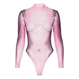 Women Jumpsuit Autumn Sexy Slim Mesh Long Sleeve Jumpsuit