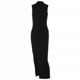 Women Dresses round Neck Sleeveless Slim Fit Slit Long Dress