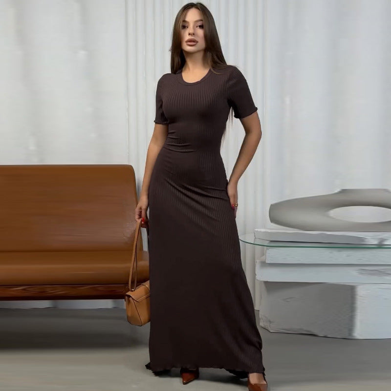 Women Dresses Summer Slim round Neck Short Sleeve Dress