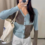 Women Knitwear Autumn Checkerboard Sweater Loose Knitted Cardigan
