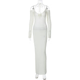 Women Dresses Spring Sexy Backless Lace up Slim Fit Hollow out Long Sleeve Dress