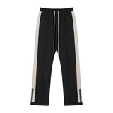 Men Sweatpants Side Patchwork Assorted Colors Casual Pants Men's Baggy Pants-Foot Zipper Slit Straight-Leg Trousers