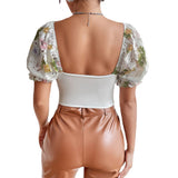 Women Party Tops Sexy Backless Puff Sleeve T-shirt Top