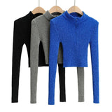 Women Sweater Knitwear Autumn Turtleneck Slim Sweater Women's Short Half Zipper Sexy Knitted Top