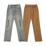 Men Jeans Worn Jeans Men's Retro Loose Straight Trousers