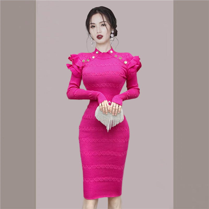 Women Maxi Dress Autumn and Winter Knitting Dress Hip Skirt