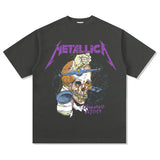 Mens Vintage Rock Band T-Shirt Vintage Hip Hop METALLICA Skull Print Short Sleeve T-Shirt Wash