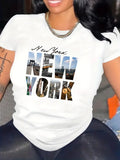 1976 New York Letter Print Graphic T Shirt Breathable Short