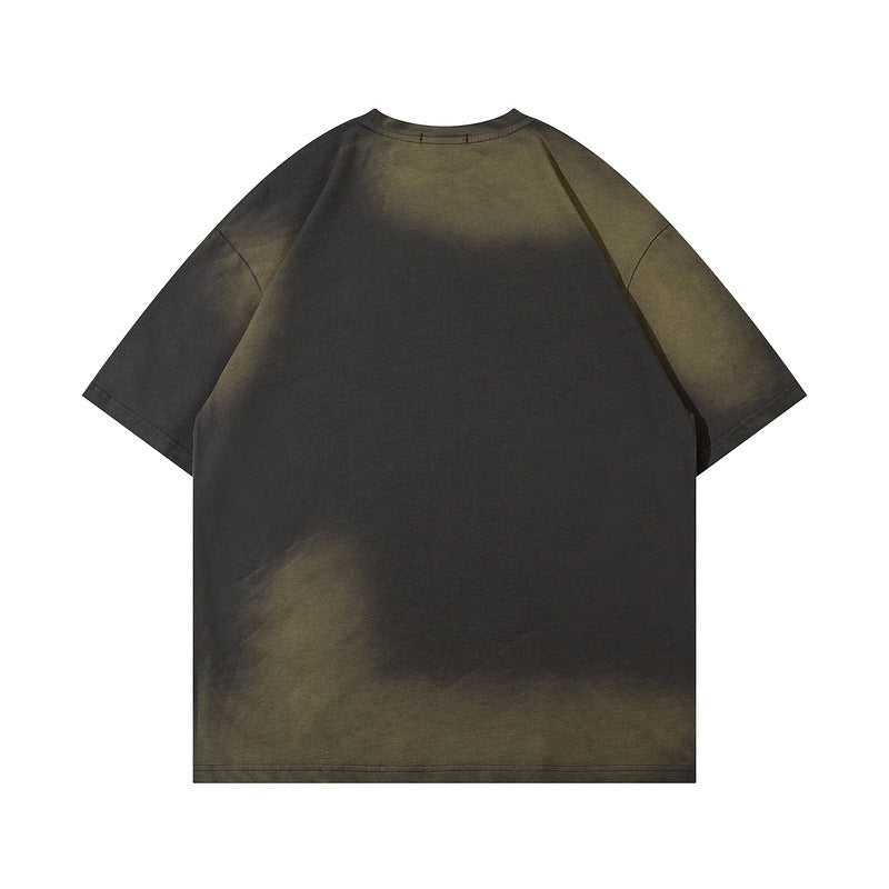 Men T Shirt Vintage Splash Ink Gradient Printing Short Sleeve T-shirt