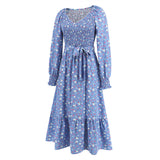 Women Date Dress V-neck Floral Skirt Dress
